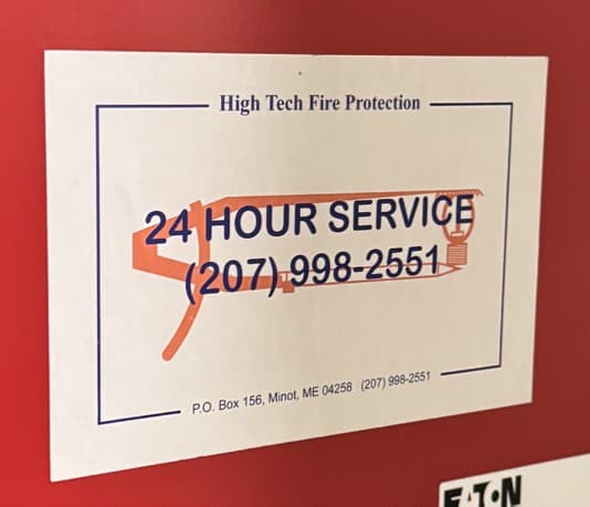 High Tech Fire Protection 24-hour service sticker