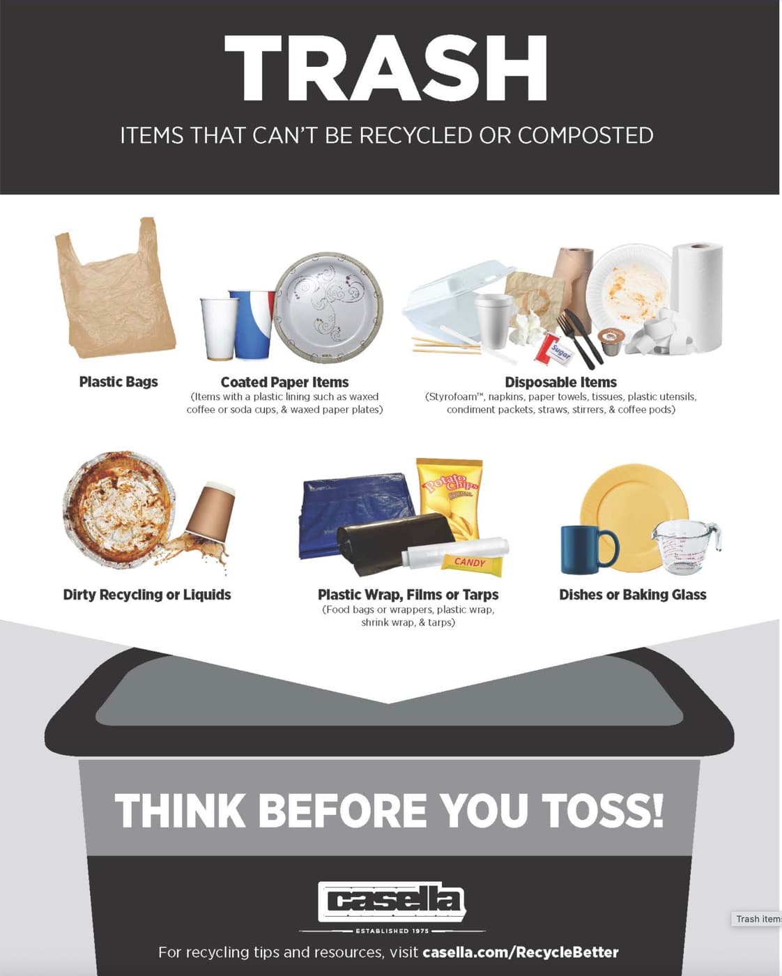 Trash: items that can't be recycled or composted