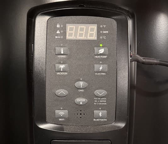 Water heater control panel